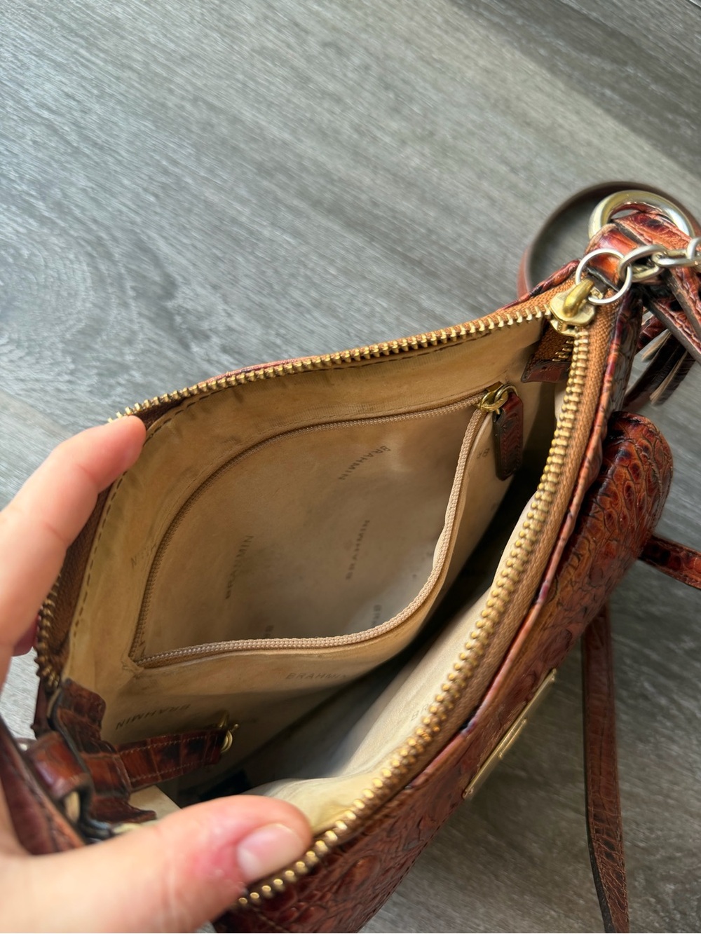 Brahmin Melbourne Manhattan Pecan Croc-Embossed Leather Crossbody with Tassel - Picture 6 of 10
